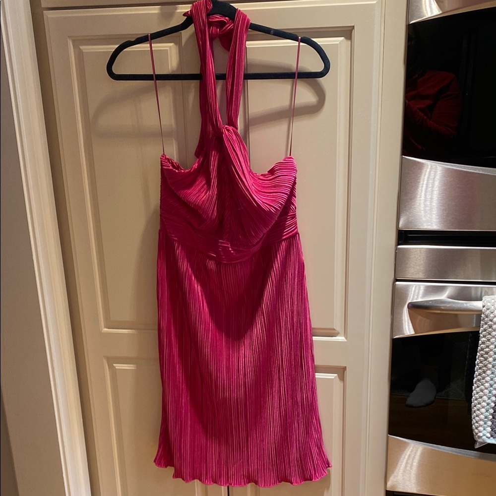 Pink Backless Halter Sundress with Fringe